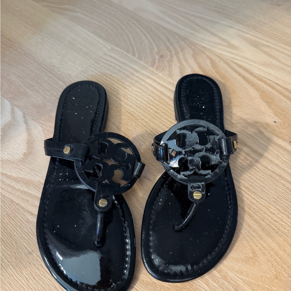 Tory Burch Glossy Black Thong Sandals